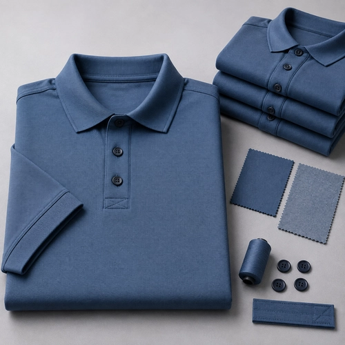 Stretch pique polo representing a soft and flexible fabric direction