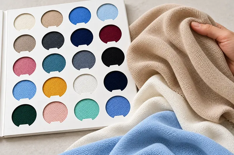 Polo fabric swatches in a variety of colors and textures